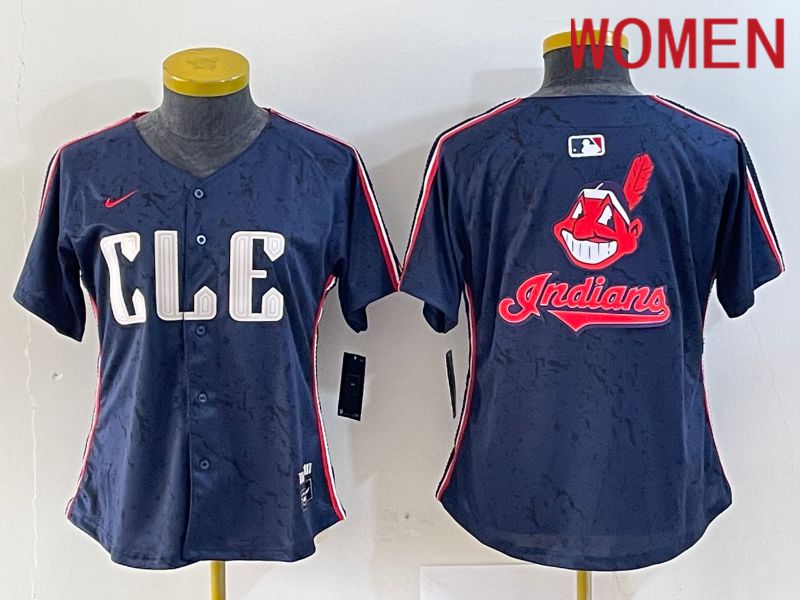 Women Cleveland Indians Blank Blue City Edition Nike 2024 MLB Jersey style 5->women mlb jersey->Women Jersey